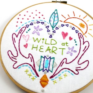 Wild at Heart. Hand Embroidery Pattern. PDF Pattern. Digital Pattern. Embroidery Designs. Western. Heart. Antlers. Feathers. Boho. Hippy. image 6