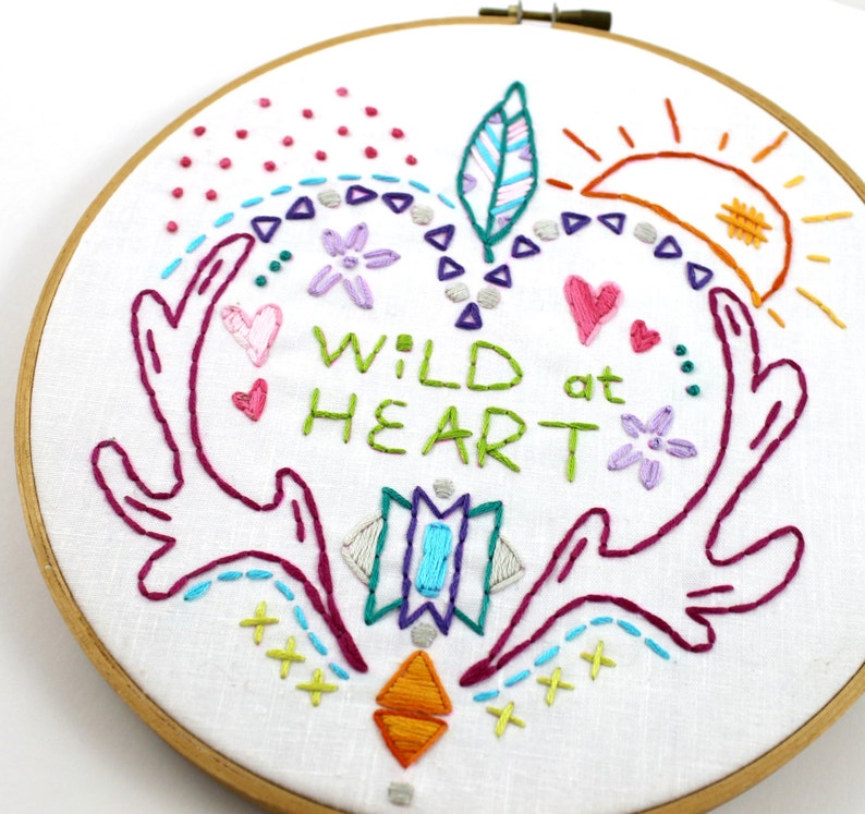Wild at Heart. Hand Embroidery Pattern. PDF Pattern. Digital Pattern. Embroidery Designs. Western. Heart. Antlers. Feathers. Boho. Hippy. image 6