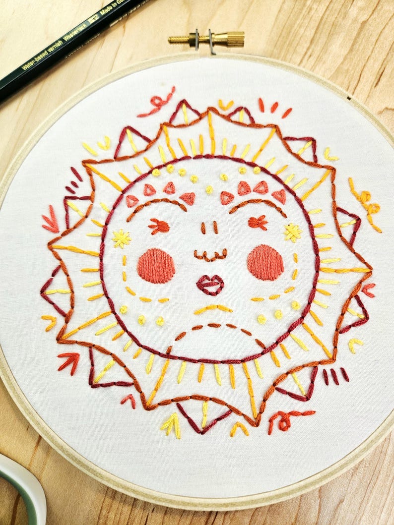 Sun Face Embroidery Pattern – Cute Doodle Sun – Fits 6” Hoop – Digital ...