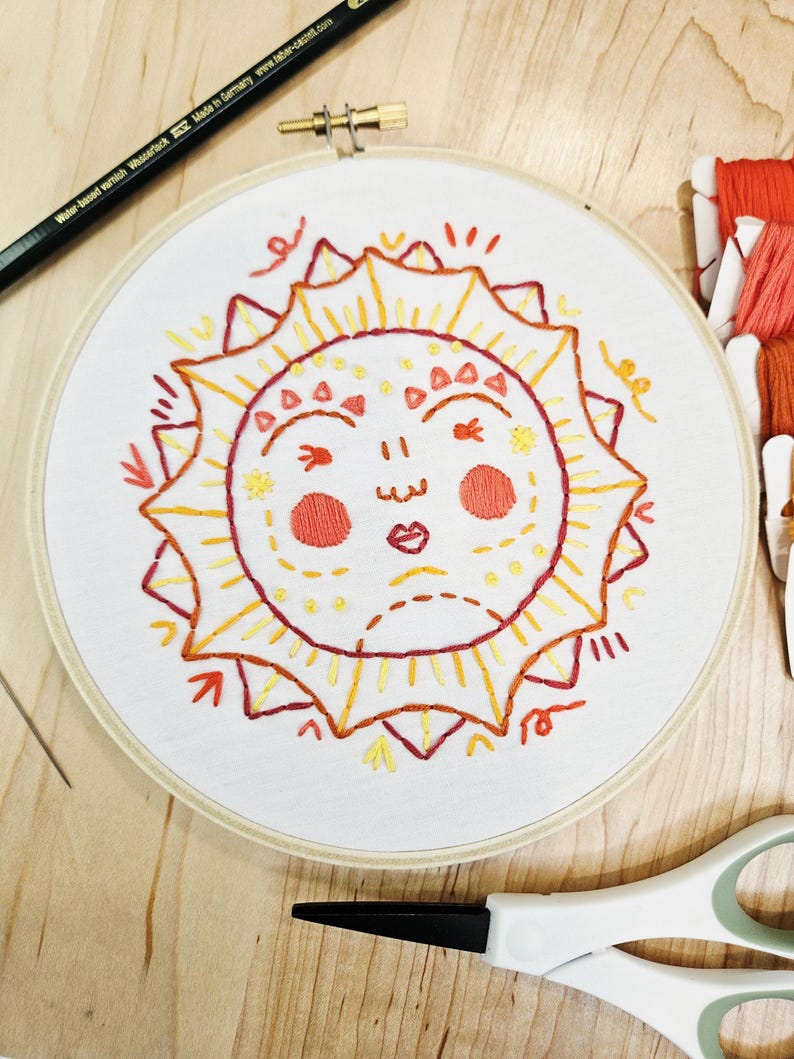 Sun Face Embroidery Pattern – Cute Doodle Sun – Fits 6” Hoop – Digital ...