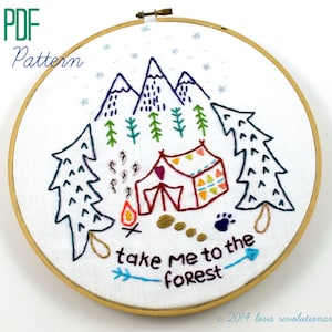 Camping. Hand Embroidery Pattern. Forest Woods. Outdoors. Glamping. Digital Pattern. Cabin. Embroidery Designs. Mountains. Tent. Outdoorsy. image 2
