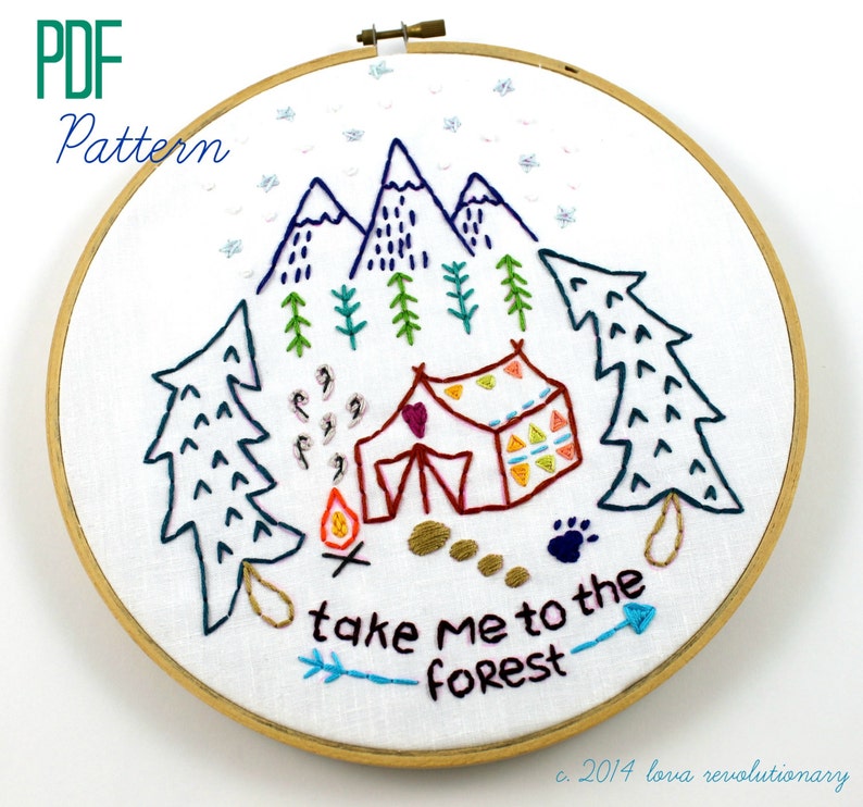 Camping. Hand Embroidery Pattern. Forest Woods. Outdoors. Etsy