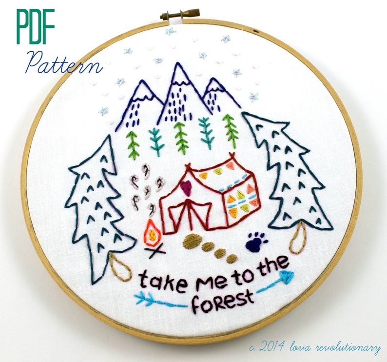 Camping. Hand Embroidery Pattern. Forest Woods. Outdoors. Glamping. Digital Pattern. Cabin. Embroidery Designs. Mountains. Tent. Outdoorsy. image 2