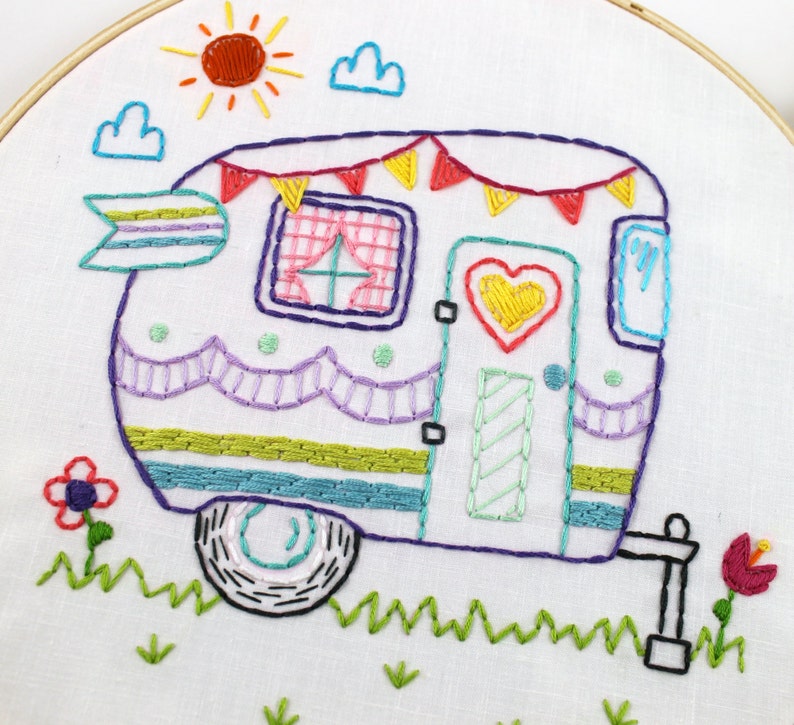 Retro Camper. Hand Embroidery Pattern. PDF Pattern. Summer. Camping. Travel. Road Trip. Embroidery Designs. Vintage Camper. Happy Camper. image 5
