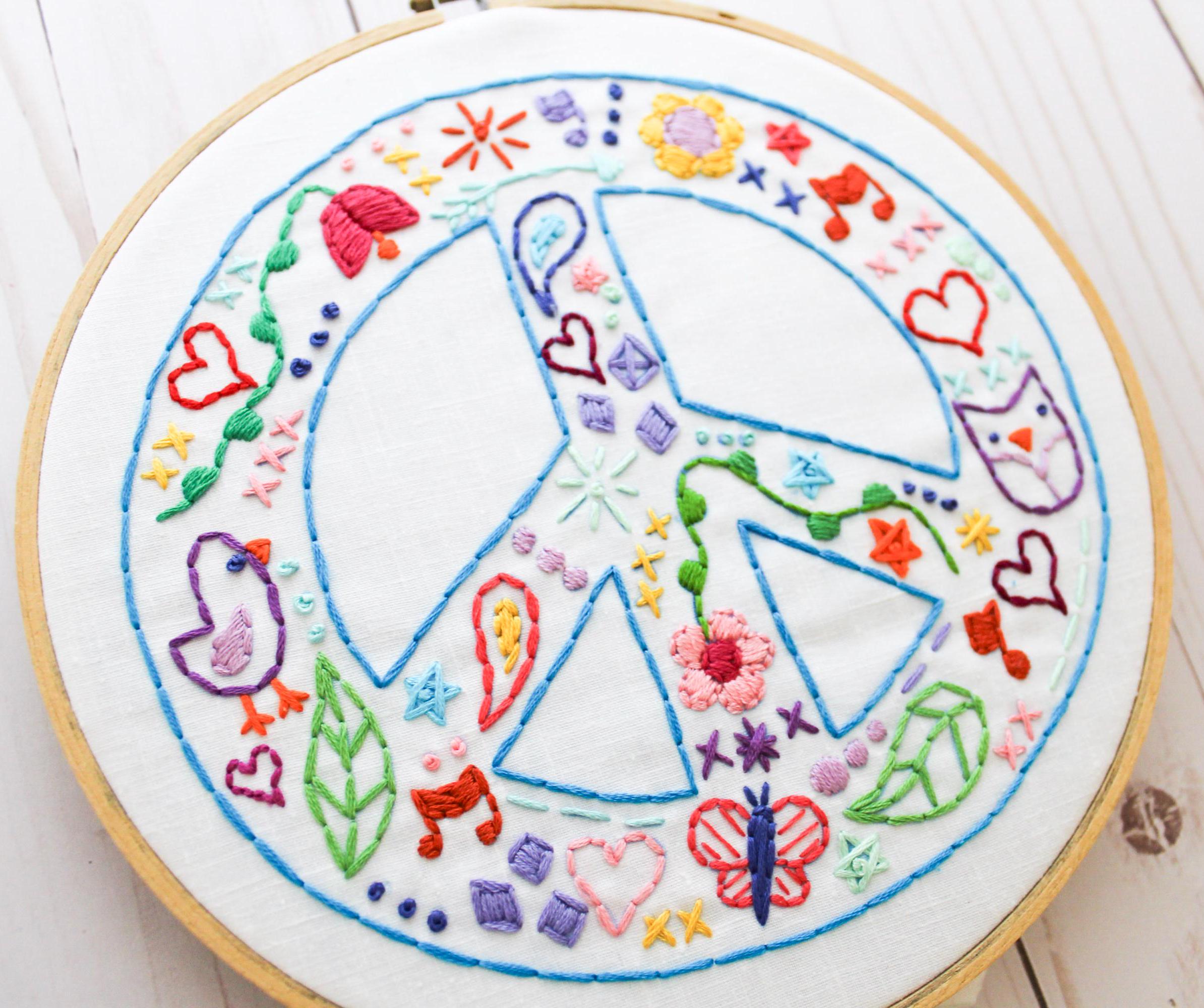 Peace Sign Embroidery Pattern: Hand-drawn Boho Doodles (PDF