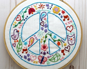 Peace Sign. Hand Embroidery. Digital Pattern. Embroidery Design. PDF Pattern. Hippie Summer. Doodles. Peace and Love. World Peace. Hoop art