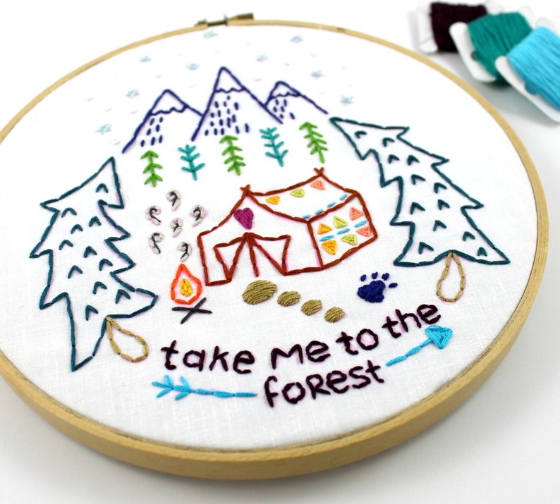 Camping. Hand Embroidery Pattern. Forest Woods. Outdoors. Etsy