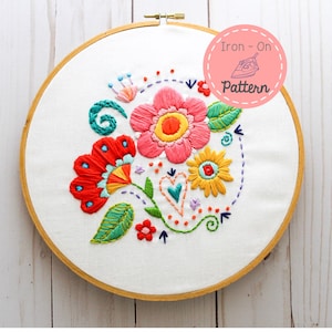Flower Basket Iron-On Hand Embroidery Pattern. Hand Sewing. Iron On Transfer. Embroidery Designs. Embroidery Pattern. Floral. Colorful.