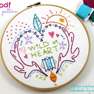 Wild at Heart. Hand Embroidery Pattern. PDF Pattern. Digital Pattern. Embroidery Designs. Western. Heart. Antlers. Feathers. Boho. Hippy. image 2