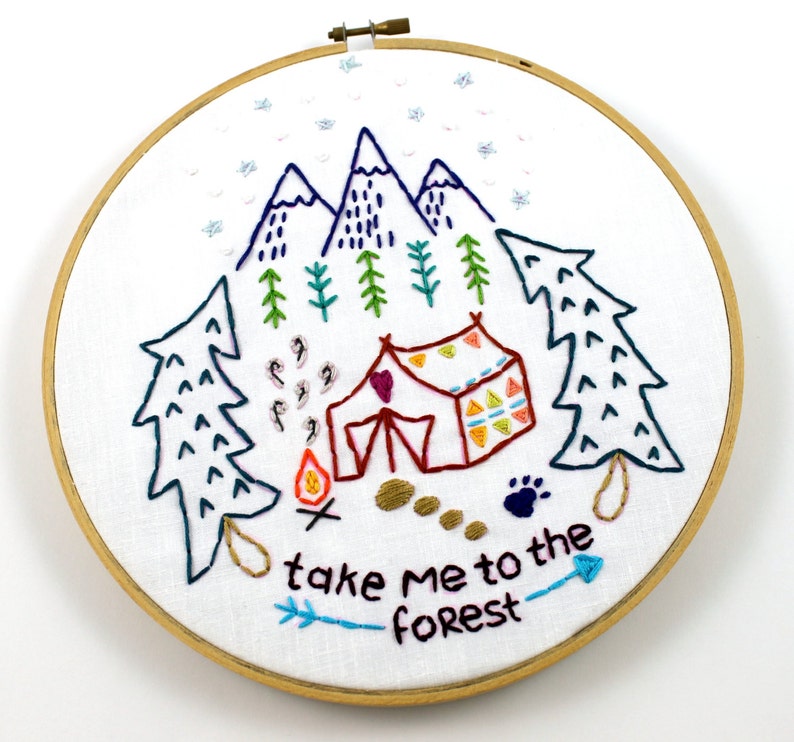 Camping. Hand Embroidery Pattern. Forest Woods. Outdoors. Glamping. Digital Pattern. Cabin. Embroidery Designs. Mountains. Tent. Outdoorsy. image 6