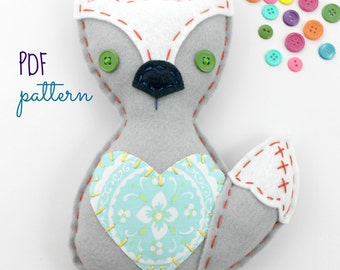 Patron de couture peluche renard en feutre : broderie à la main pour enfants (modèle numérique)
