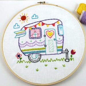 Retro Camper. Hand Embroidery Pattern. PDF Pattern. Summer. Camping. Travel. Road Trip. Embroidery Designs. Vintage Camper. Happy Camper. image 4