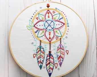 Dreamcatcher Embroidery Pattern: Boho Floral Design (PDF Pattern)