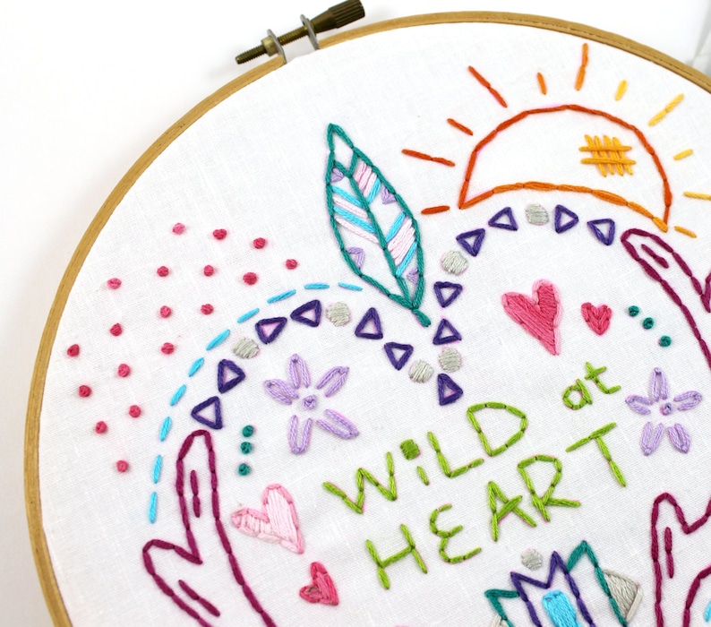 Wild at Heart. Hand Embroidery Pattern. PDF Pattern. Digital Pattern. Embroidery Designs. Western. Heart. Antlers. Feathers. Boho. Hippy. image 5