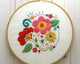 Flower Embroidery Pattern. Floral Embroidery Design. Hand Embroidery. PDF Pattern. Hoop Art. Retro Modern. Boho Flowers. Flower Pattern.