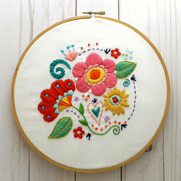 Flower Embroidery Pattern. Floral Embroidery Design. Hand Embroidery. PDF Pattern. Hoop Art. Retro Modern. Boho Flowers. Flower Pattern.