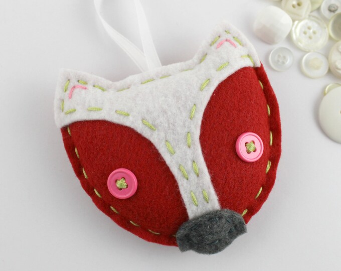 Felt Fox Ornament Red Pink Embroidery Xmas Etsy