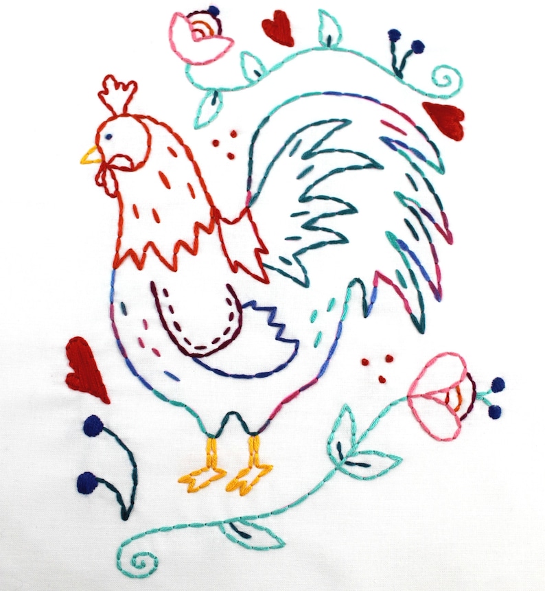 Rooster hand embroidery pattern embroidery design chickens  etsy