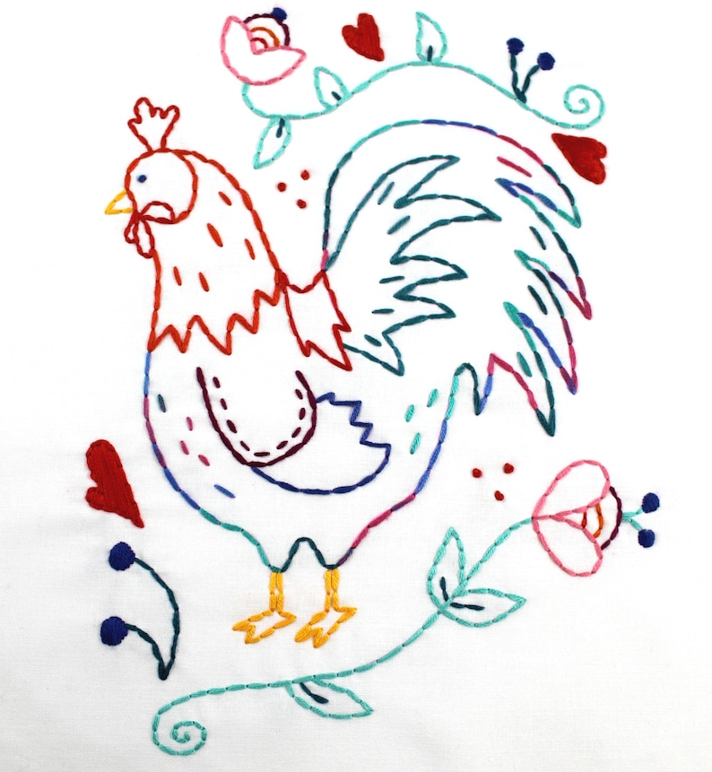 Rooster. Hand Embroidery Pattern. Embroidery Design. Chickens. Coop. Cockadoodledo. Farm house. Country life. Chicken Lover. Embroidery Hoop image 4