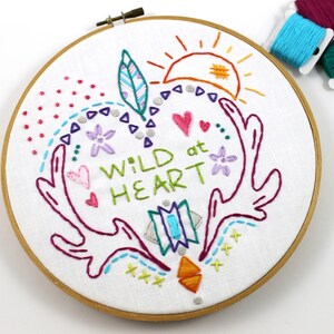 Wild at Heart. Hand Embroidery Pattern. PDF Pattern. Digital Pattern. Embroidery Designs. Western. Heart. Antlers. Feathers. Boho. Hippy. image 3