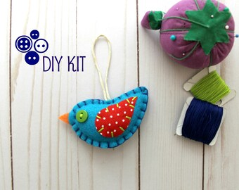 Felt Bird Ornament Kit. DIY Kit. Handmade Kit. Easy Craft Kit. Kids Crafts. Felt Bird. Ornament Kit. Christmas Ornaments. Blue Bird.
