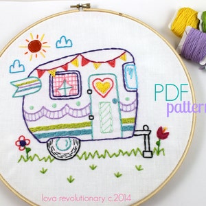 Retro Camper. Hand Embroidery Pattern. PDF Pattern. Summer. Camping. Travel. Road Trip. Embroidery Designs. Vintage Camper. Happy Camper. image 2