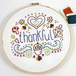 Thankful Words. Hand Embroidery Pattern. Digital Pattern. PDF Pattern. Thanksgiving. Acorns. Fall Autumn. Fall Leaves. Embroidery Design. image 2