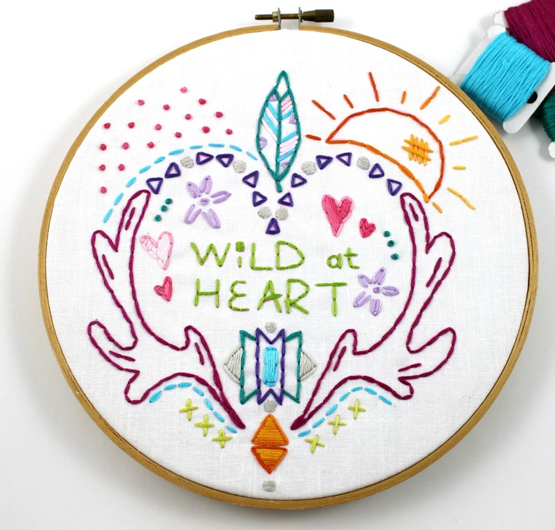 Wild at Heart. Hand Embroidery Pattern. PDF Pattern. Digital Pattern. Embroidery Designs. Western. Heart. Antlers. Feathers. Boho. Hippy. image 4
