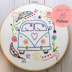 Hippy Van Iron-On Hand Embroidery Pattern. Hand Sewing. Iron On Transfer. Embroidery Designs. Embroidery Pattern. Embroidery Transfer.