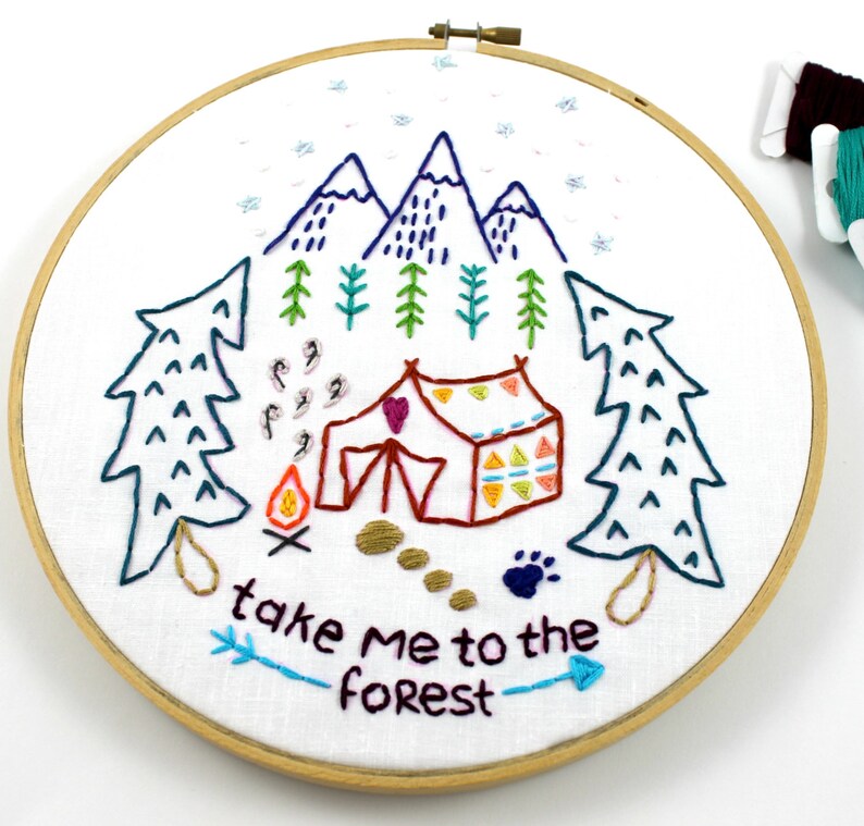 Camping. Hand Embroidery Pattern. Forest Woods. Outdoors. Glamping. Digital Pattern. Cabin. Embroidery Designs. Mountains. Tent. Outdoorsy. image 3