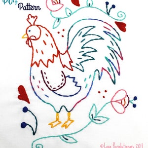 Rooster. Hand Embroidery Pattern. Embroidery Design. Chickens. Coop. Cockadoodledo. Farm house. Country life. Chicken Lover. Embroidery Hoop image 7