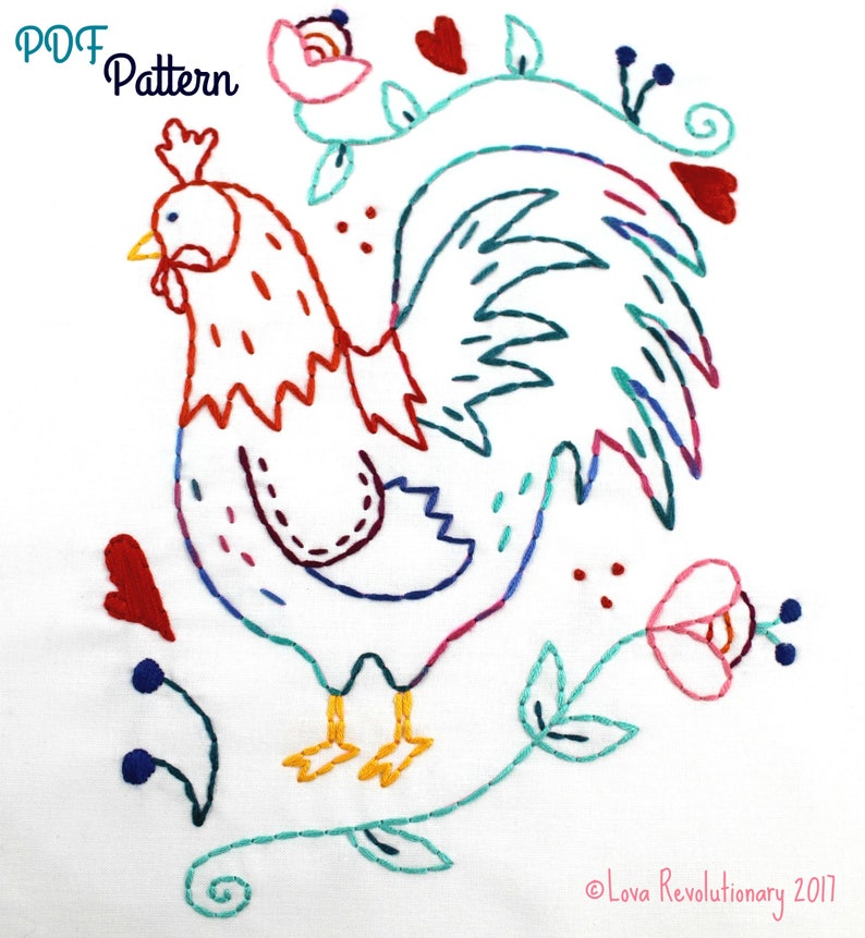 Rooster. Hand Embroidery Pattern. Embroidery Design. Chickens. Coop. Cockadoodledo. Farm house. Country life. Chicken Lover. Embroidery Hoop image 7
