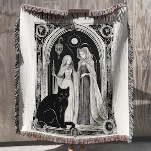 Couverture de tarot Cat Lady | tissée personnalisable cartes de tarot | jeté gothique vintage | Joli cadeau de sorcière amusant | Courtepointe unique d'inspiration médiévale