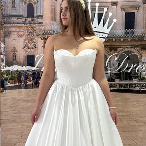 Plus Size Strapless Satin Wedding Dress: Sweetheart Neckline, A-Line Gown