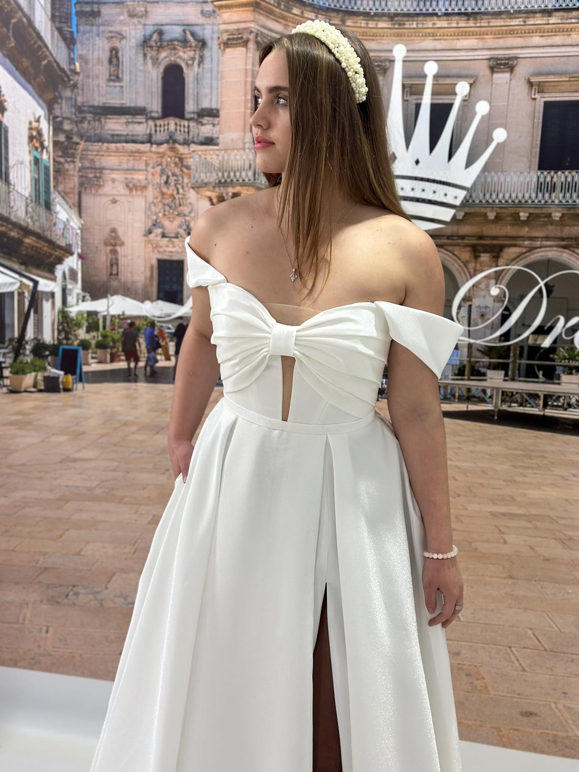 Off Shoulder Backless Satin Dress With Slit Wisteria Plus Size