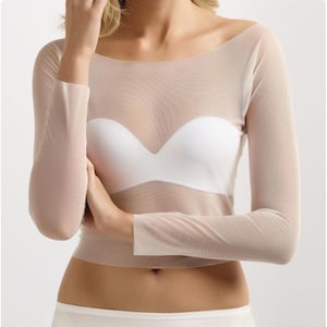 Ivory Stretch Tulle Bolero: Long Sleeve Wedding Top