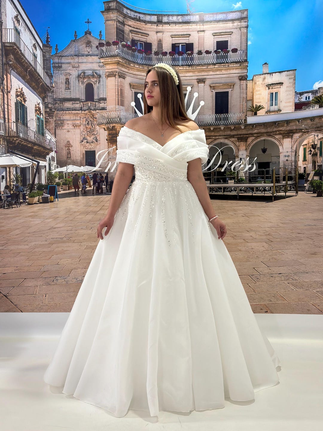 Designer Organza Off-shoulder A-line Bridal Dress main image 1