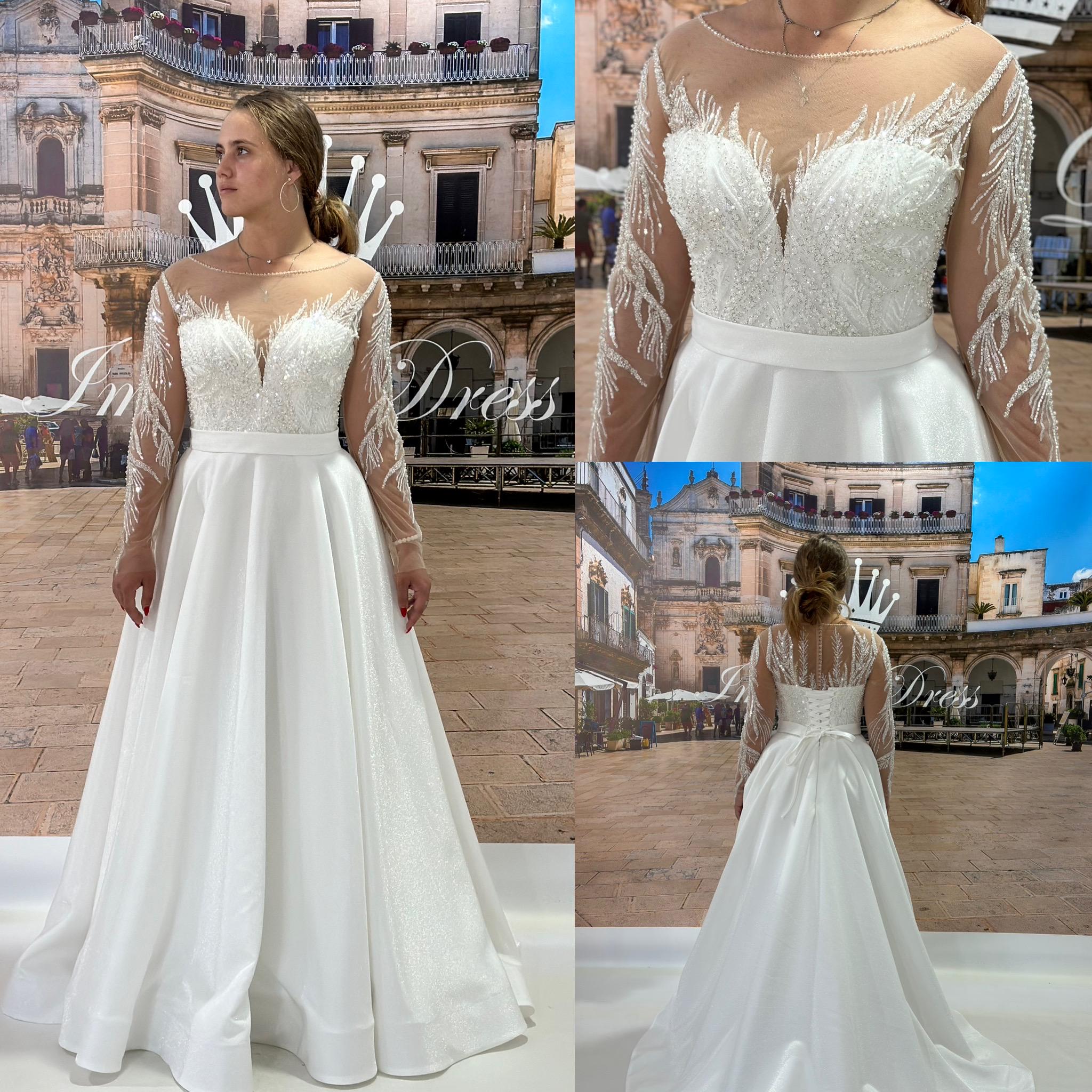 Winter Wedding Dress For Plus Size Bride Long Sleeve Satin Bridal