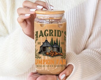 Hagrid Pumpkin Farm Glass Cup, Bamboo Lid and Straw, Fall Coffee Cup