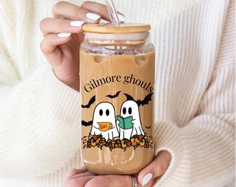 Gilmore Ghouls Halloween Glass Iced Coffee Cup, Bamboo Lid & Straw