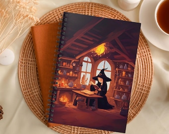 Witchy Journal, Cute Autumn Halloween Witch Spiral Notebook, Witch Ruled Lined Spiral Notebook