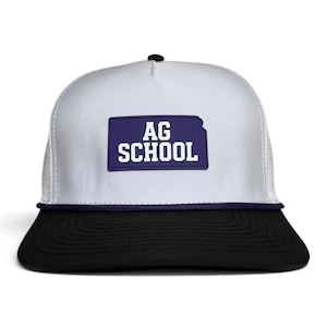 Kansas State "Ag School" Rubber Patch Performance Rope Hat- White & Black