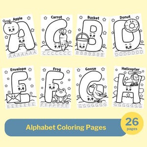26 pagine da colorare con l'alfabeto stampabili, schede didattiche con l'alfabeto, pagine di attività, attività divertenti ed educative per la scuola materna in formato PDF, perfette per la scuola domestica