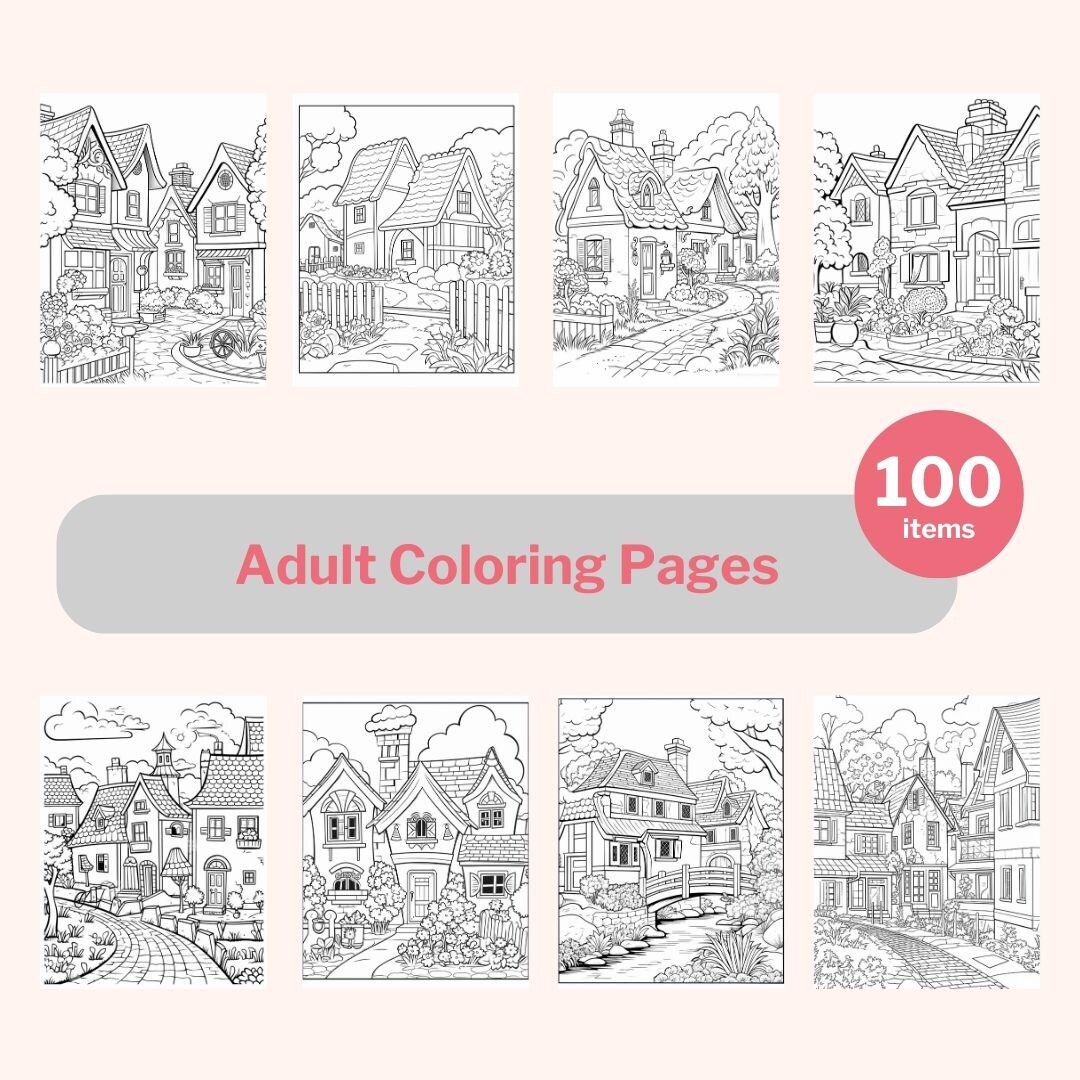 100 Printable Adult Coloring Sheets Village Coloring Pages Fun ...