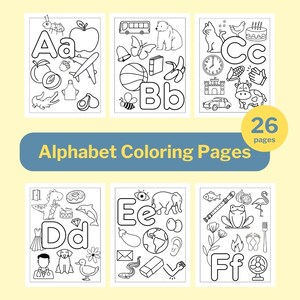 26 pagine da colorare con l'alfabeto stampabili, schede didattiche con l'alfabeto, pagine da ricalcare, attività divertenti ed educative per la scuola materna in formato PDF, perfette per la scuola materna.