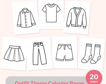 Dibujos sencillos para colorear para niños: Tema de ropa (Descarga digital en PDF)