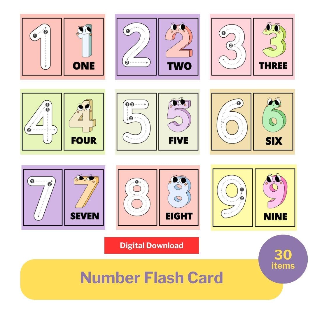 30 Printable Numbers Flash Cards Digital Fun Educational Preschool ...