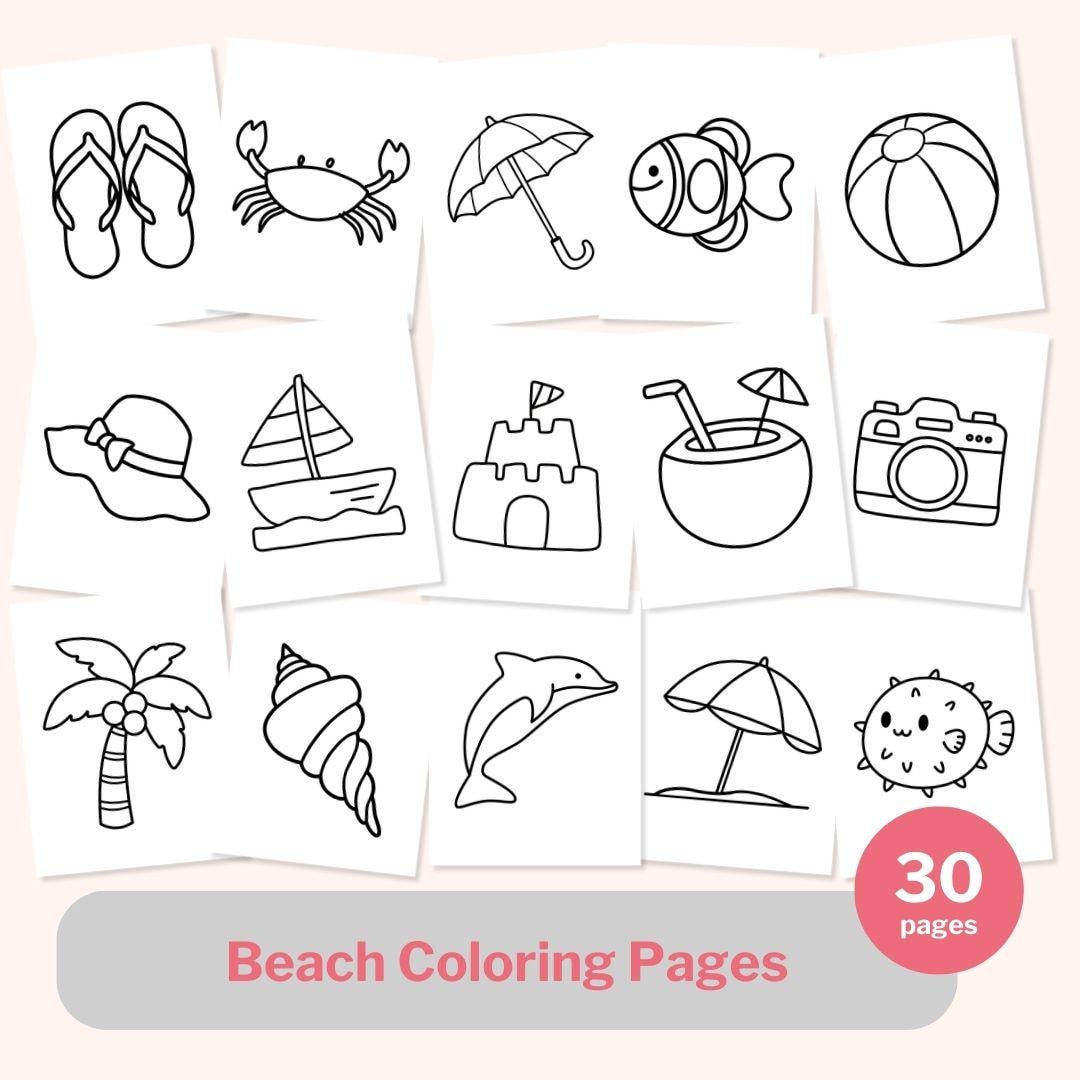 30 Beach Coloring Pages for Kids: Simple Art Activities (digital ...