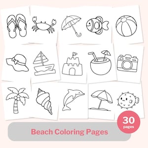 30 Beach Coloring Pages for Kids: Simple Art Activities (Digital Download PDF)