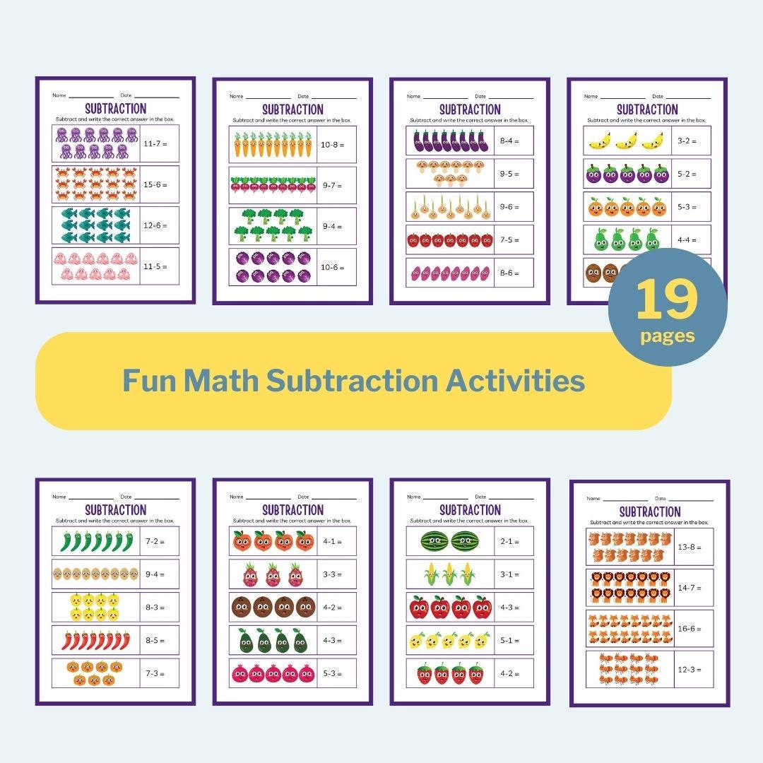 19 Printable Math Subtraction Worksheets for Kids Educational Preschool ...
